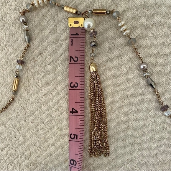 Long Tassel Necklace Faceted Beads Pearls Gold - Picture 10 of 10